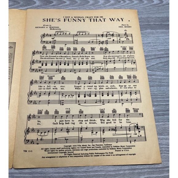 Piano Sheet Music Shes Funny That Way by Richard Whiting 1928 Vintage Neil Moret - Picture 2 of 5